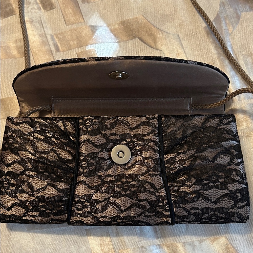 Black Lace Flap Wristlet Clutch with Braided Strap - Picture 7 of 7